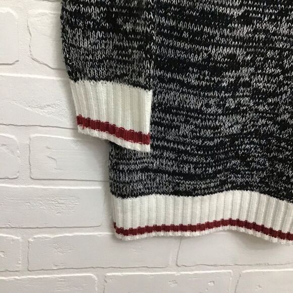 GREY red white chunky knit sweater large oversized turtle neck cowl - Picture 7 of 14